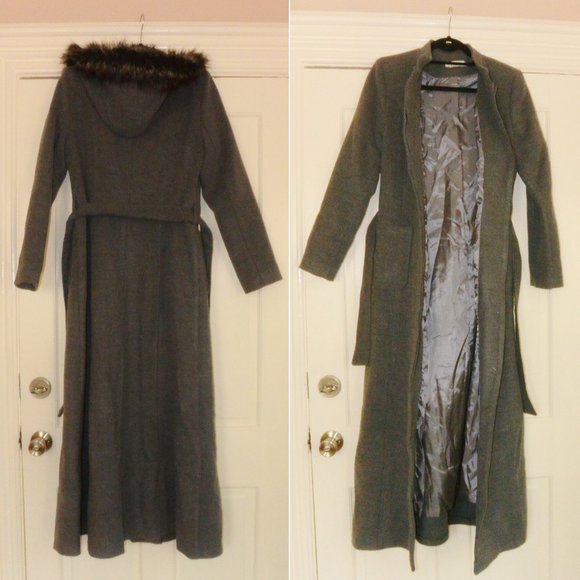 Miss Cazibe Jackets & Blazers - Grey Long Coat with faux fur hood size 42